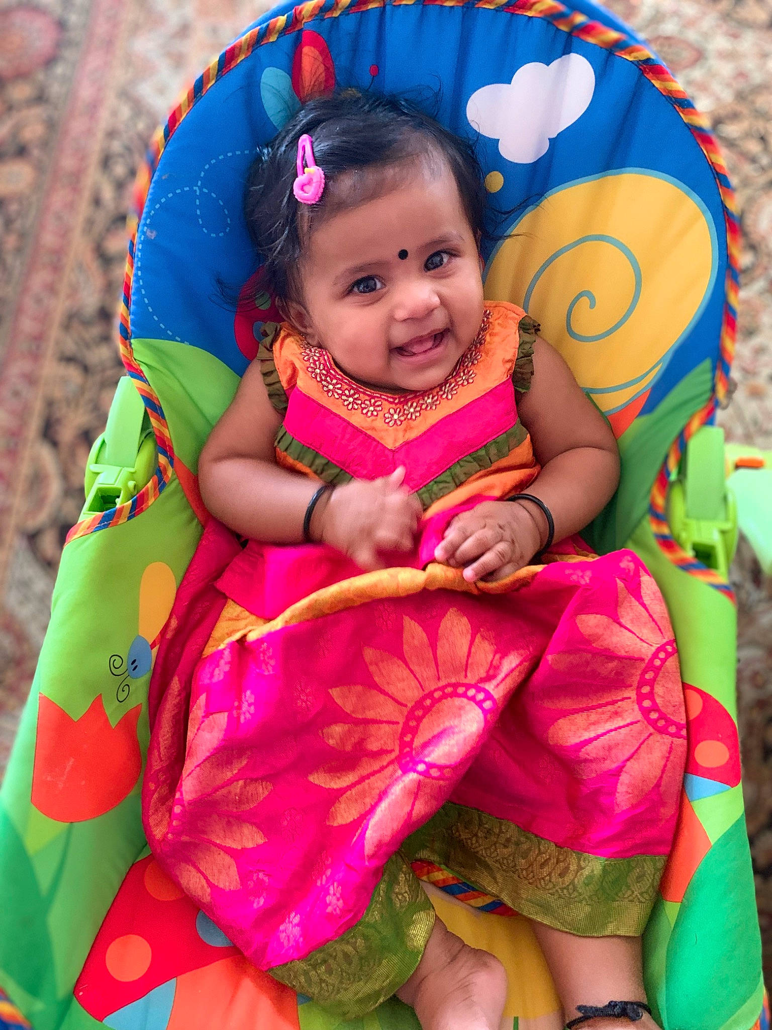 Alaina is registered to the contest to win money with this photo: baby, baby_products, baby_toddler_clothing, child, event, fun, happy, jewellery, leisure, magenta, organ, pattern, people_in_nature, person, pink, purple, recreation, sitting, skin, smile