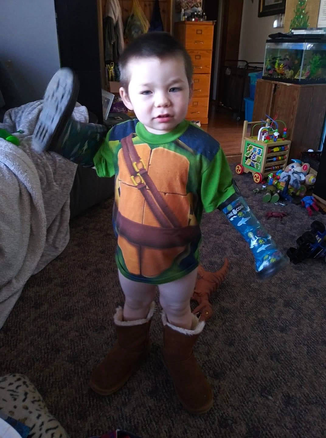 Jaxyn is registered to the contest to win money with this photo: arm, baby, child, costume, face, fictional_character, head, leg, person, skin, smile, toddler