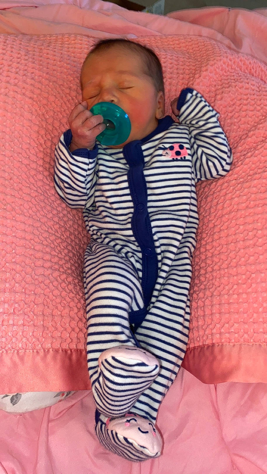 Amelia joined the competition — help win amazing prizes! baby, baby_products, baby_sleeping, baby_toddler_clothing, cheek, child, collar, comfort, electric_blue, face, linens, nose, pattern, person, room, sitting, skin, sleeve, textile, thigh