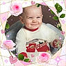 baby, smile, face, child, sweater, heart, rose, flower, sparkle, frame, pink, cute, holiday, cozy, indoors, portrait, cheeky, expression, person, background