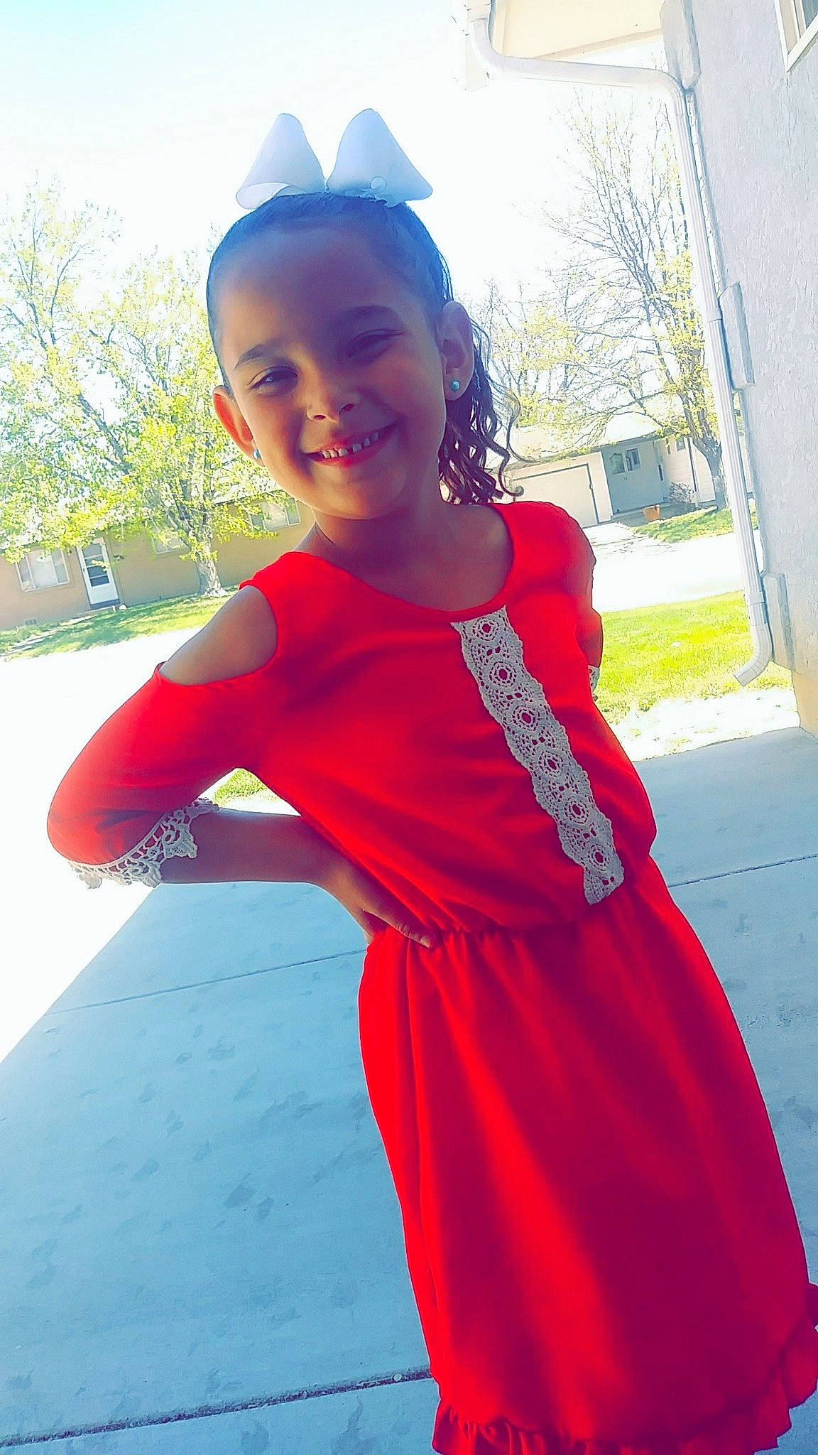 Jordyn joined the competition — help win amazing prizes! clothing, dress, headgear, joy, lady, long_hair, person, photography, red, shoulder, smile