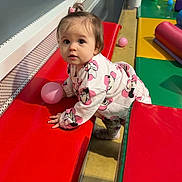 Maÿana participe au concours pour gagner de l'argent avec cette photo : toddler, child, indoor_play_area, play_mats, colorful, toy_balls, pink_clothing, minnie_mouse, curious, climbing, young_child, playground, casual_clothing, floor, person, fun, cute, baby, activity, early_childhood