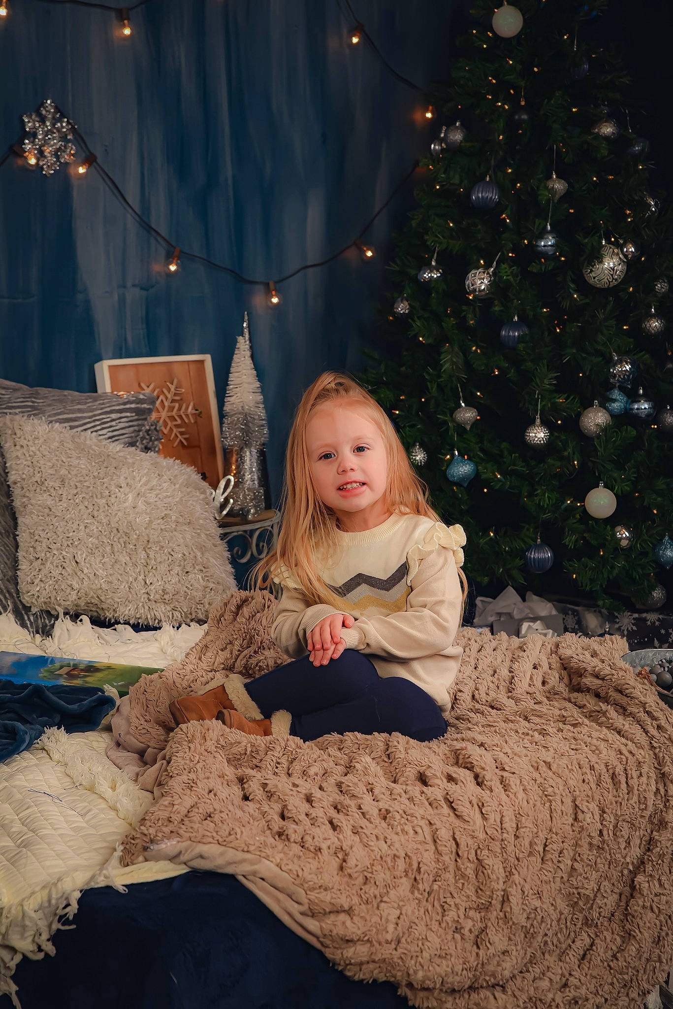 Neytiri joined the competition — help win amazing prizes! child, christmas_decoration, christmas_tree, comfort, conifer, event, evergreen, fawn, flash_photography, fun, fur, grass, happy, head, holiday, joy, person, sitting, toddler, tree