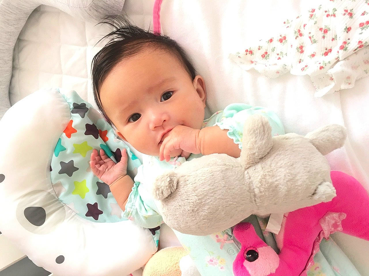 Aubrielle is registered to the contest to win money with this photo: baby, baby_sleeping, baby_toddler_clothing, cheek, child, comfort, eye, eyelash, face, happy, head, iris, linens, person, pink, product, room, skin, textile, toddler