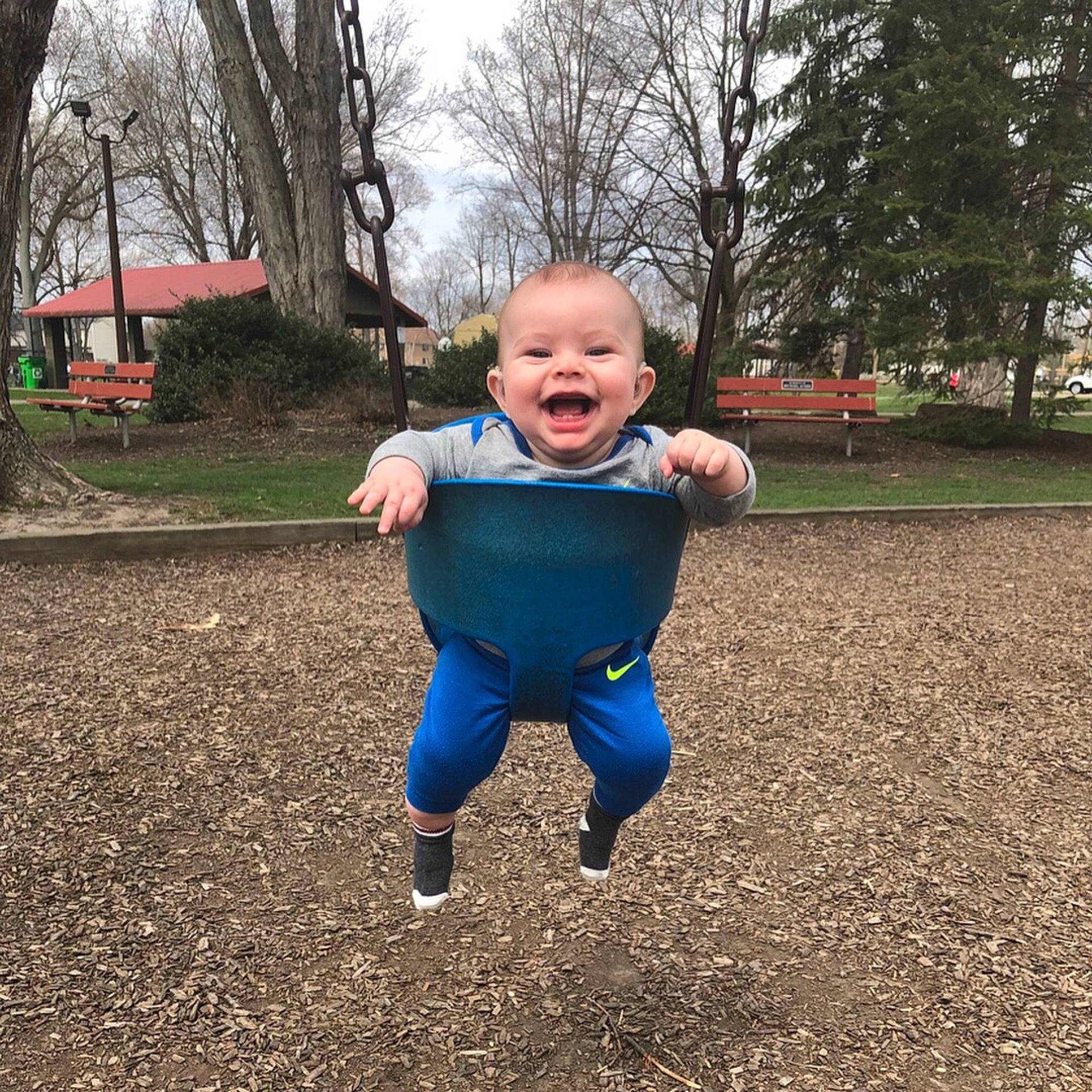 Silas joined the competition — help win amazing prizes! blue, child, day, fun, girl, grass, outdoor_play_equipment, person, plant, play, playground, public_space, race, recreation, smile, toddler, tree, vacation