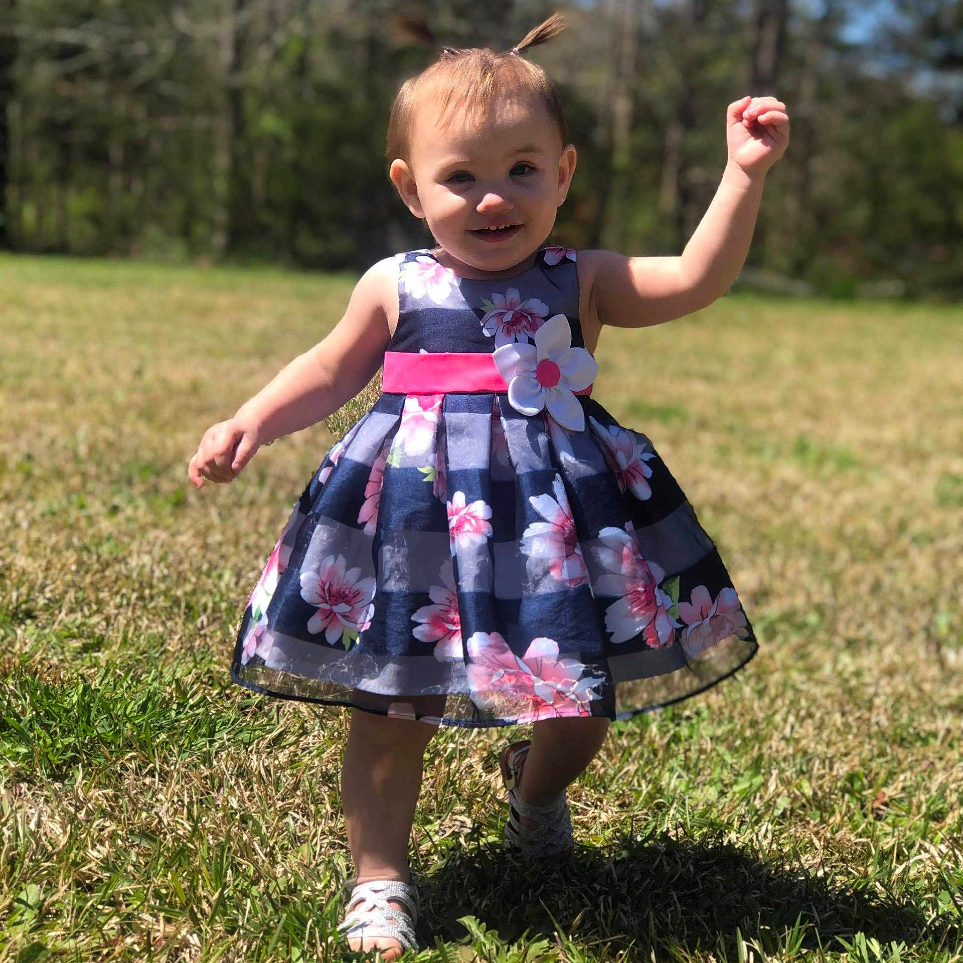 Vera is registered to the contest to win money with this photo: backyard, child, clothing, dress, face, female, formalwear, girl, grass, head, lawn, nature, outdoors, park, person, photography, plant, portrait, skirt, yard