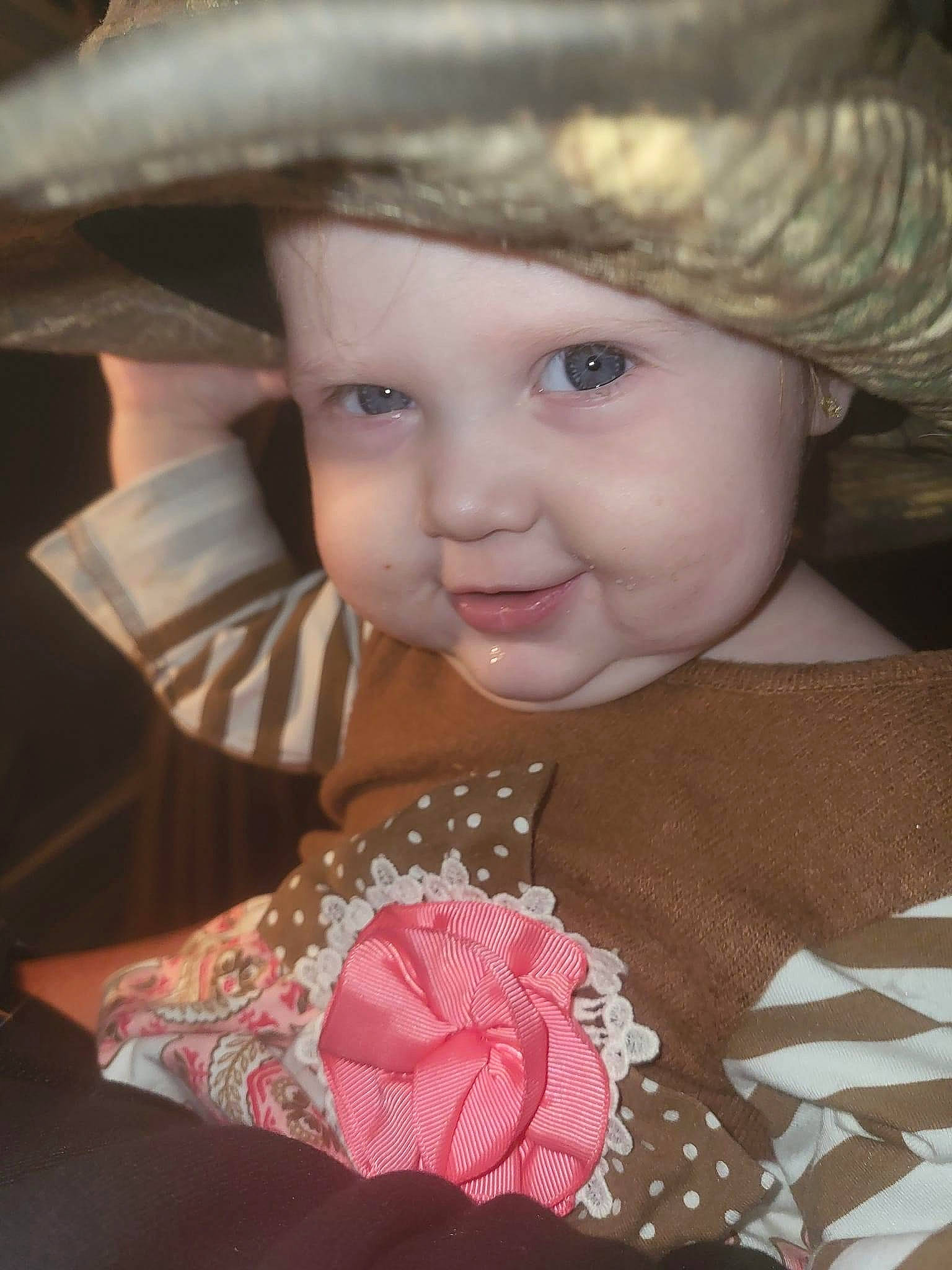 Angel joined the competition — help win amazing prizes! baby_toddler_clothing, beauty, cap, child, chin, costume_hat, cowboy_hat, face, facial_expression, fashion_accessory, fedora, happy, hat, headgear, headwear, iris, lip, person, skin, smile