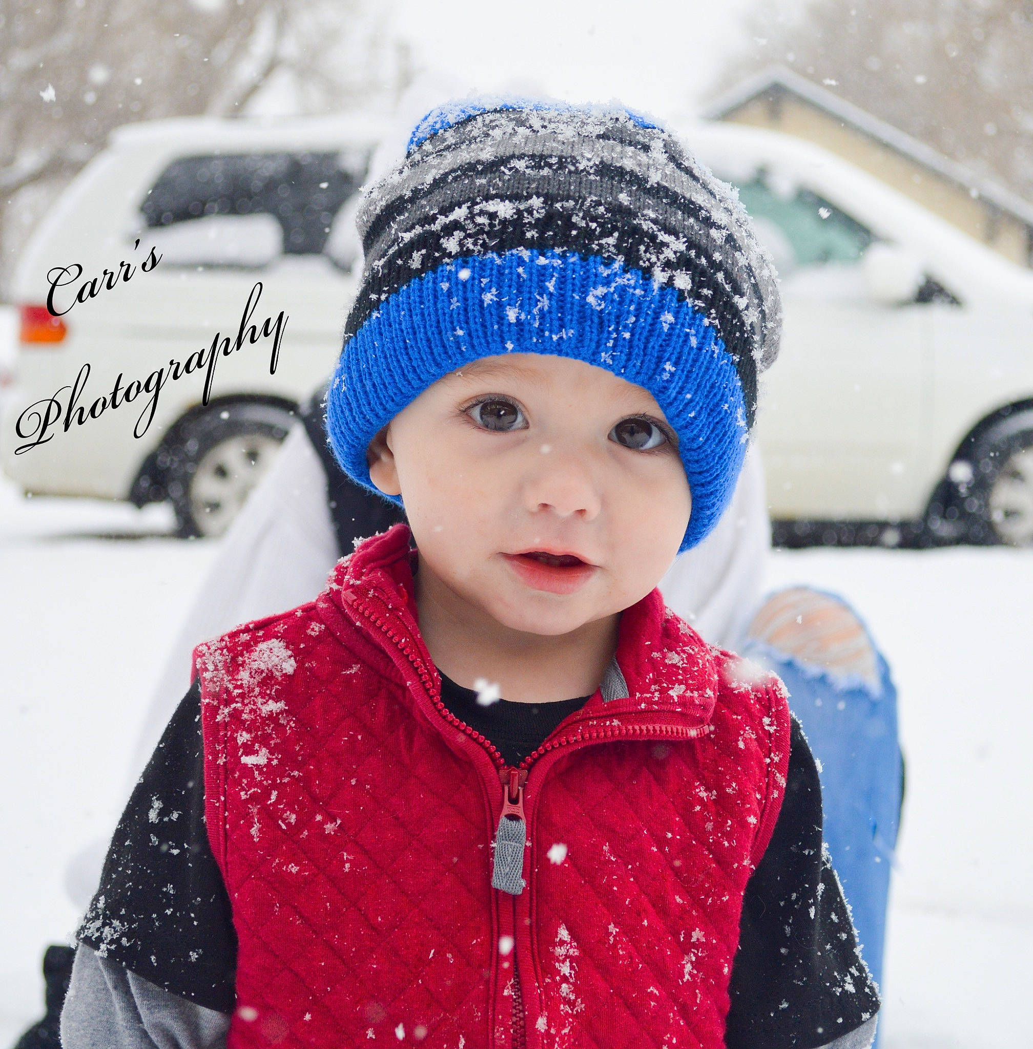 Korbyn joined the competition — help win amazing prizes! automotive_tire, cap, car, cool, freezing, fun, headgear, headwear, jacket, organ, outerwear, people, person, photograph, sleeve, snow, street_fashion, tire, toddler, vehicle