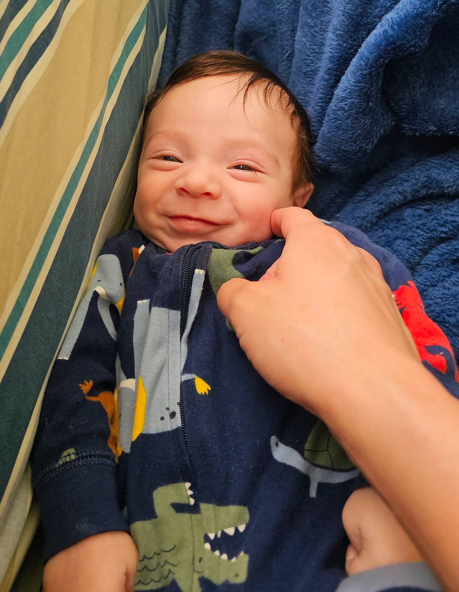 Micaiah joined the competition — help win amazing prizes! baby, baby_products, baby_toddler_clothing, cheek, child, collar, comfort, electric_blue, eye, finger, gesture, happy, nose, pattern, person, skin, sleeve, smile, textile, thumb