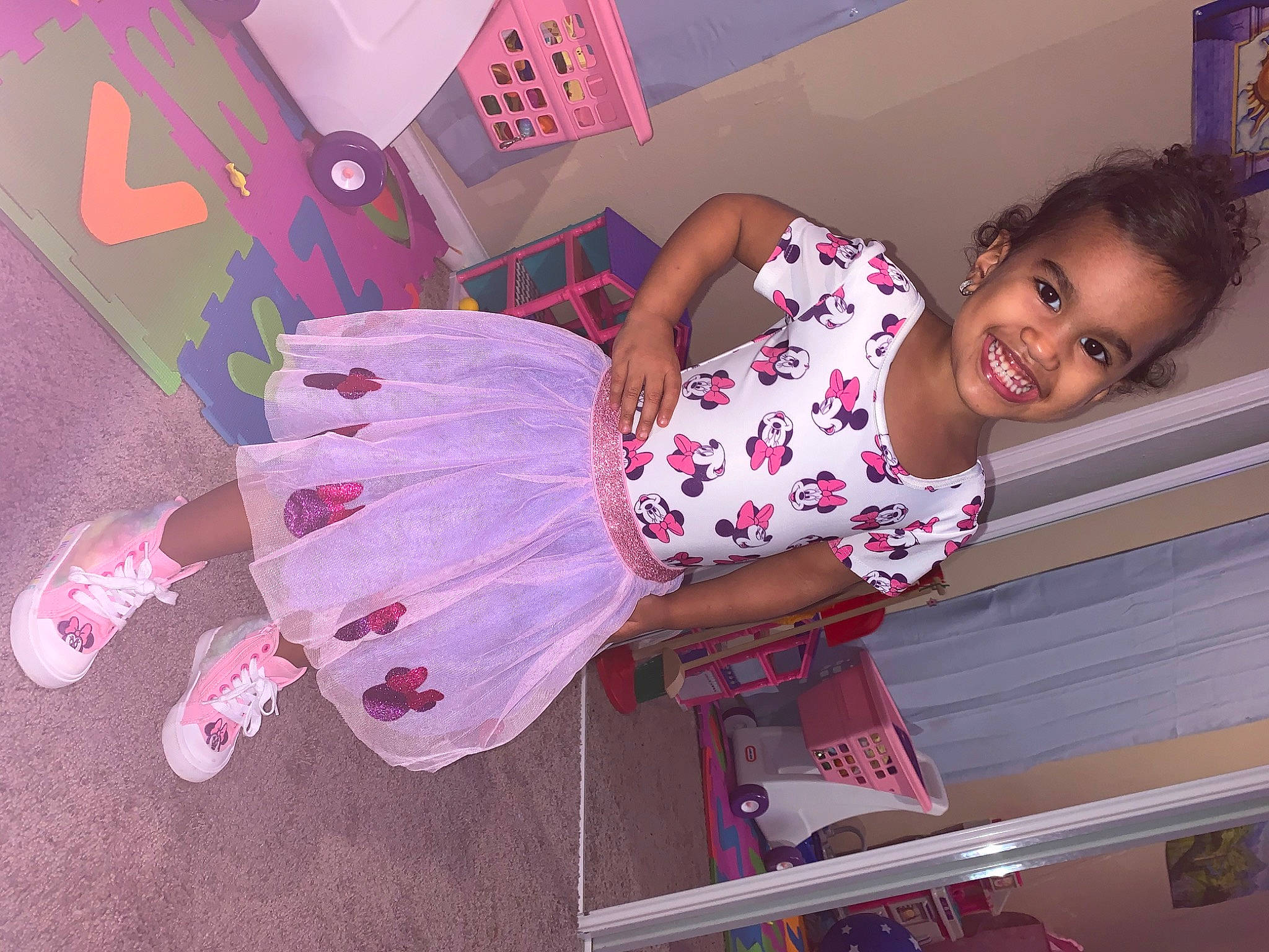 Jayde is registered to the contest to win money with this photo: baby_toddler_clothing, child, fashion_design, fun, happy, hime_cut, human_leg, joy, magenta, party_supply, pattern, peach, person, petal, pink, plant, purple, smile, textile, thigh