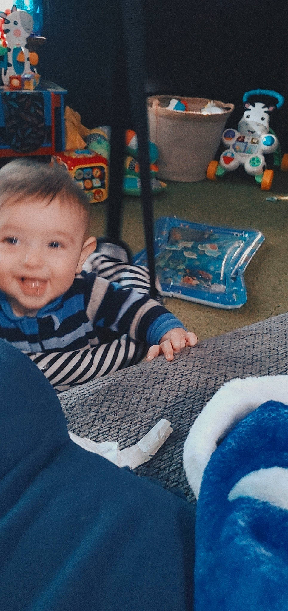 Cyrus joined the competition — help win amazing prizes! azure, baby_toddler_clothing, black, blue, child, comfort, floor, flooring, fun, joy, living_room, mammal, people, person, photograph, product, smile, snapshot, textile, toddler