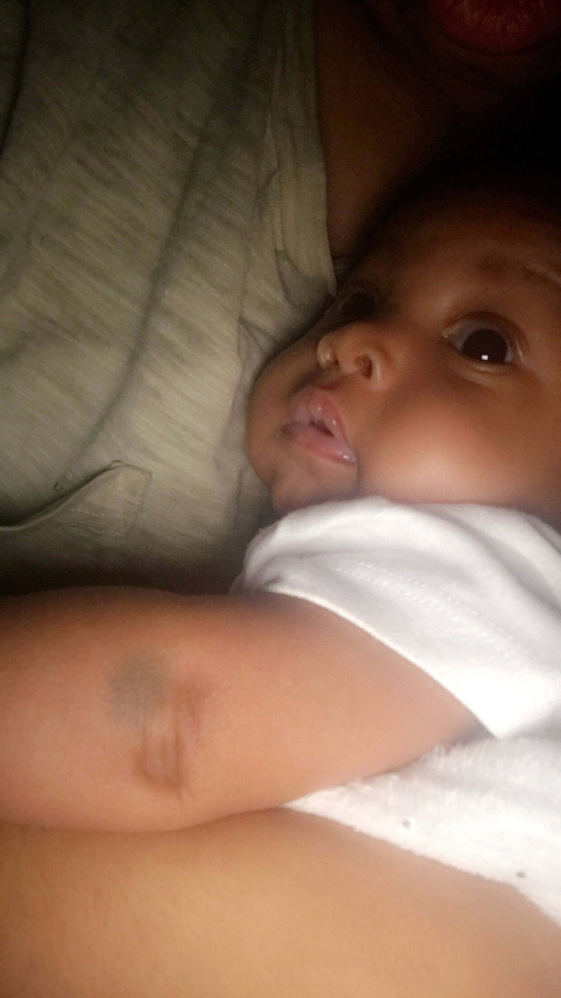 Kyndall joined the competition — help win amazing prizes! abdomen, arm, bedtime, black_hair, cheek, child, close_up, finger, girl, hand, infant, lip, mother, mouth, person, selfie, skin, sleep, trunk