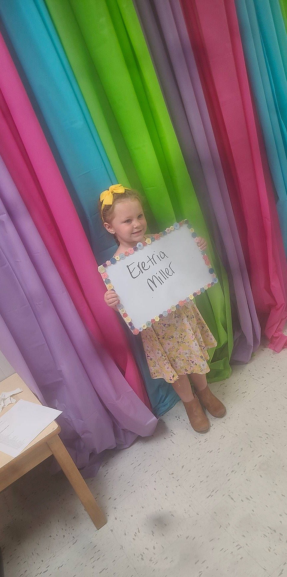 Eretria joined the competition — help win amazing prizes! child, curtain, event, fashion_design, flooring, fun, happy, joy, linens, magenta, party, peach, person, pink, purple, room, sandal, sitting, smile, textile