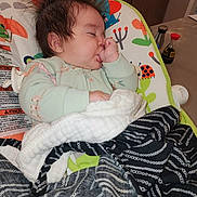 Briiella-Rose is registered to the contest to win money with this photo: baby, baby_chair, blanket, cabinet, child, clothing, comfort, cute, face, hair, indoor, infant, kitchen, pattern, person, resting, sleeping, soft, thumb_sucking, young