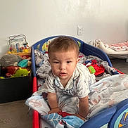 Oliver joined the competition — help win amazing prizes! toddler, child, bed, blanket, pajamas, crawling, indoor, toy, playroom, spiderman, furniture, floor, expression, person, young_child, home, cute, curious, sleepwear, comfort