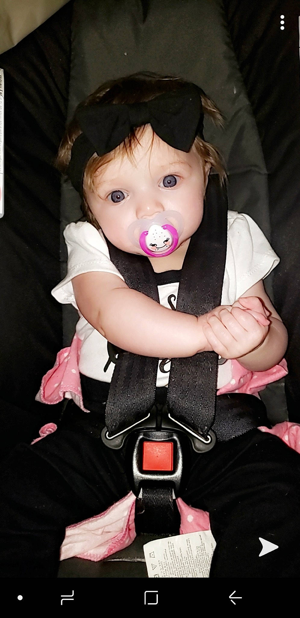 Amariana is registered to the contest to win money with this photo: baby, baby_carriage, baby_products, black_hair, car_seat, cheek, child, child_model, person, photography, pink, product, seat_belt, skin, toddler