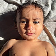 Deep Jaiswal joined the competition — help win amazing prizes! toddler, child, face, skin, hair, bare_chest, towel, portrait, sunlight, shadow, expression, young, indoors, closeup, person, head, eyes, mouth, nose, eyebrows