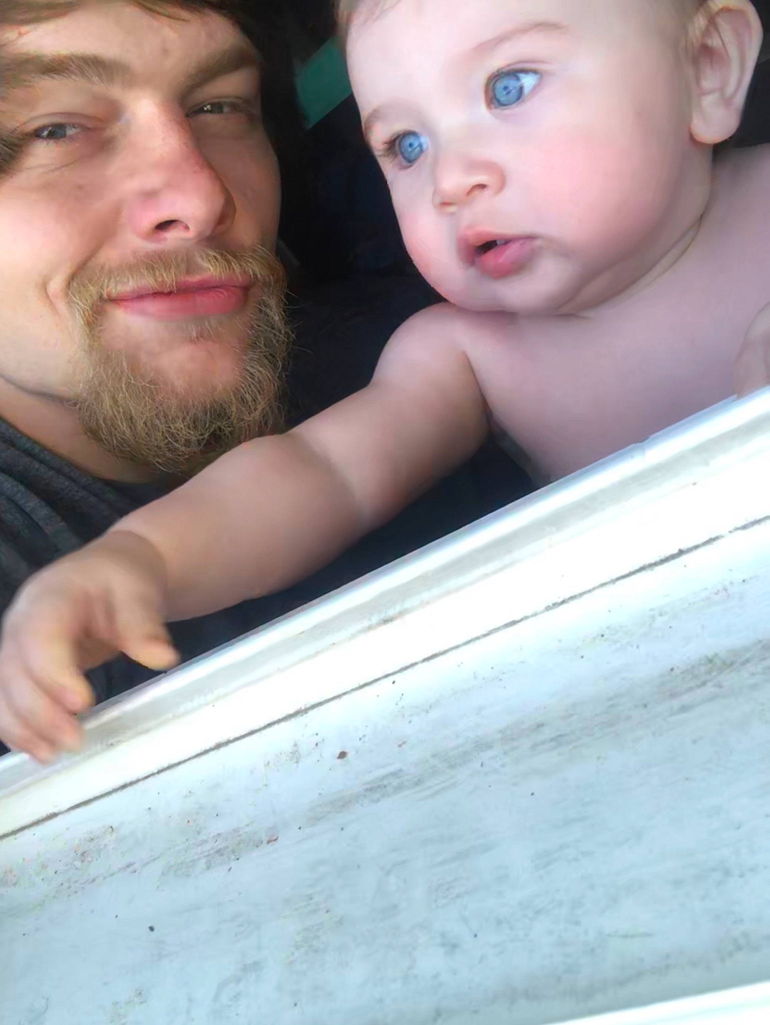 Briar joined the competition — help win amazing prizes! baby, beard, cheek, child, chin, eye, face, facial_hair, fun, hair, head, mouth, nose, person, skin, smile, toddler, vacation, window