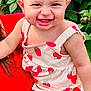 Alin joined the competition — help win amazing prizes! baby, child, smiling, happy, outdoor, greenery, strawberry_pattern, dress, person, holding, garden, plants, raspberries, red_clothing, watch, bracelet, cute, infant, nature, portrait