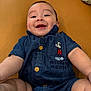 Izan is registered to the contest to win money with this photo: baby, denim, mickey_mouse, smile, drool, infant, child, blue_clothing, buttoned_shirt, cute, happy, arms, legs, lying_down, closeup, portrait, indoor, fabric, skin, person