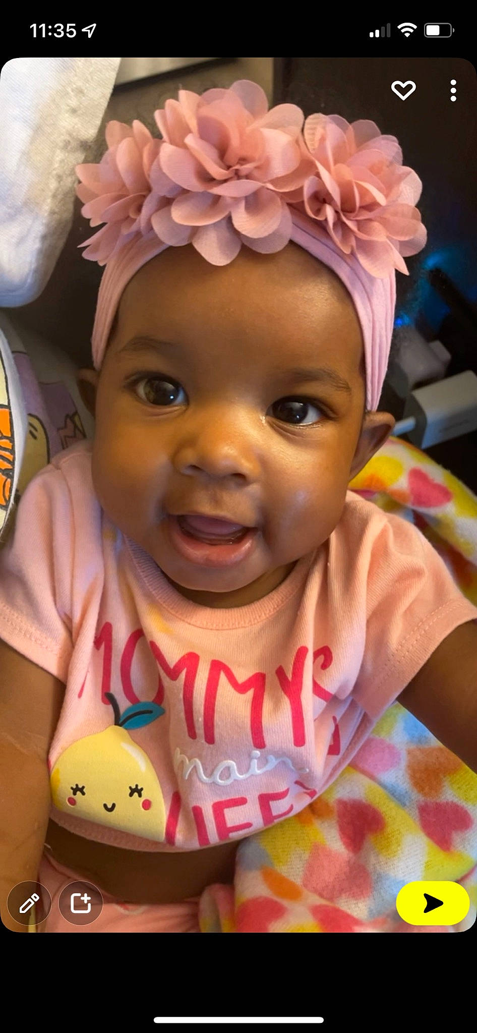 Jori is registered to the contest to win money with this photo: baby, cheek, chin, eye, eyebrow, eyelash, face, facial_expression, forehead, hairstyle, happy, head, headwear, iris, lip, mouth, nose, organ, person, pink