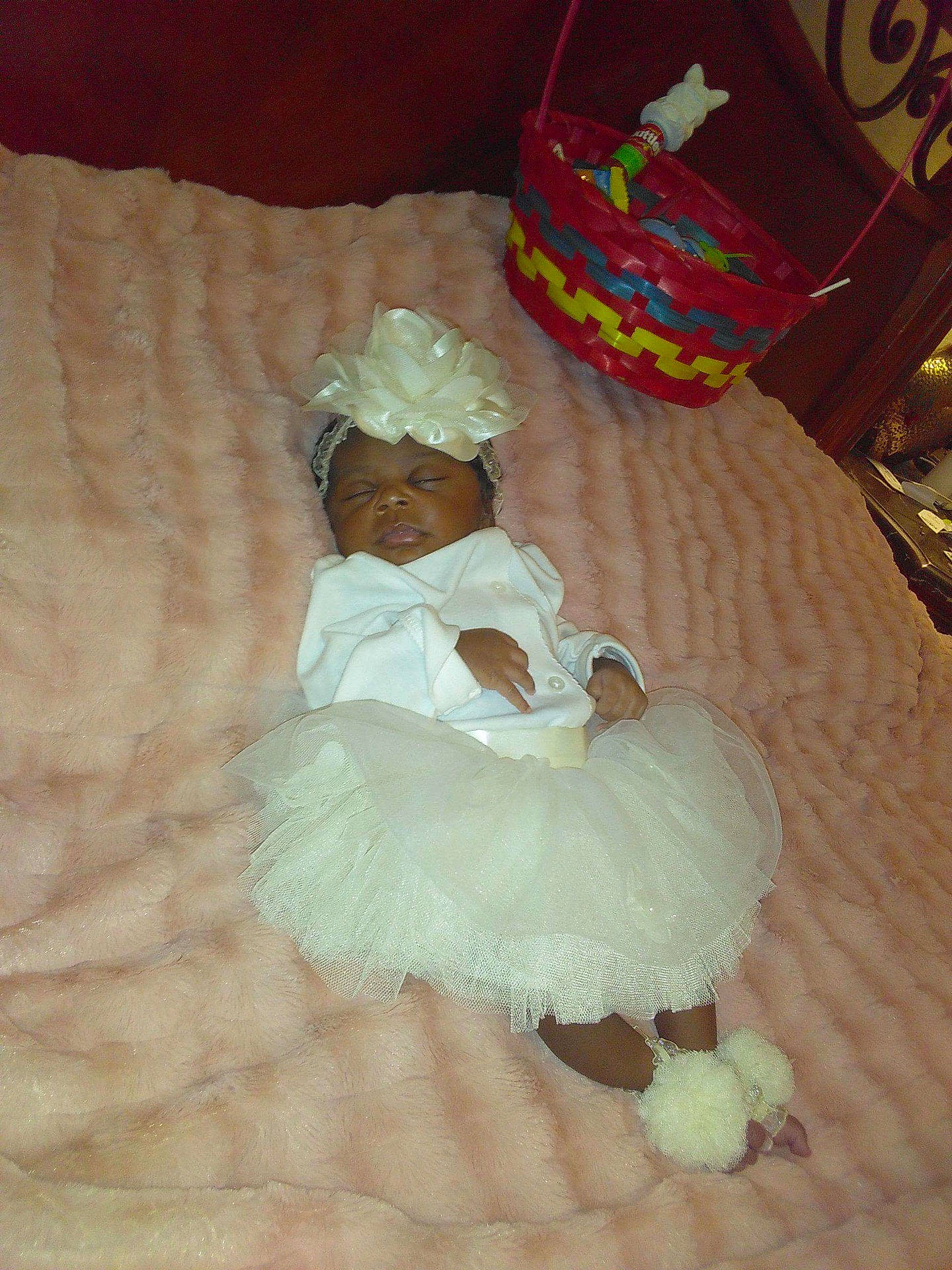 Izabella is registered to the contest to win money with this photo: child, figurine, headwear, person, toy