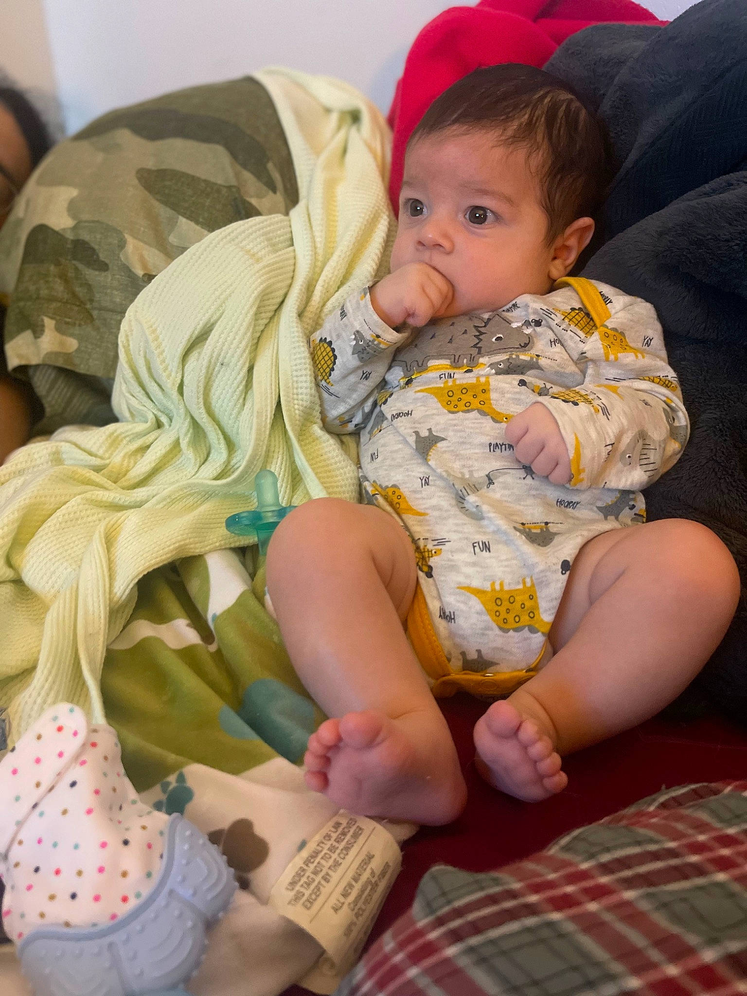 Anakin joined the competition — help win amazing prizes! baby, baby_toddler_clothing, child, comfort, finger, fun, happy, human_leg, knee, lap, leg, pattern, person, room, sitting, skin, sock, tartan, textile, thigh