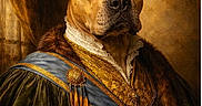Freya a rejoint le concours — aidez-le/la à gagner de superbes lots ! dog, portrait, regal, royal_clothing, velvet, sash, fur, brown_dog, canine, costume, historical_style, noble, luxury, decorative, portrait_style, indoors, fabric, lace, brocade, medallion