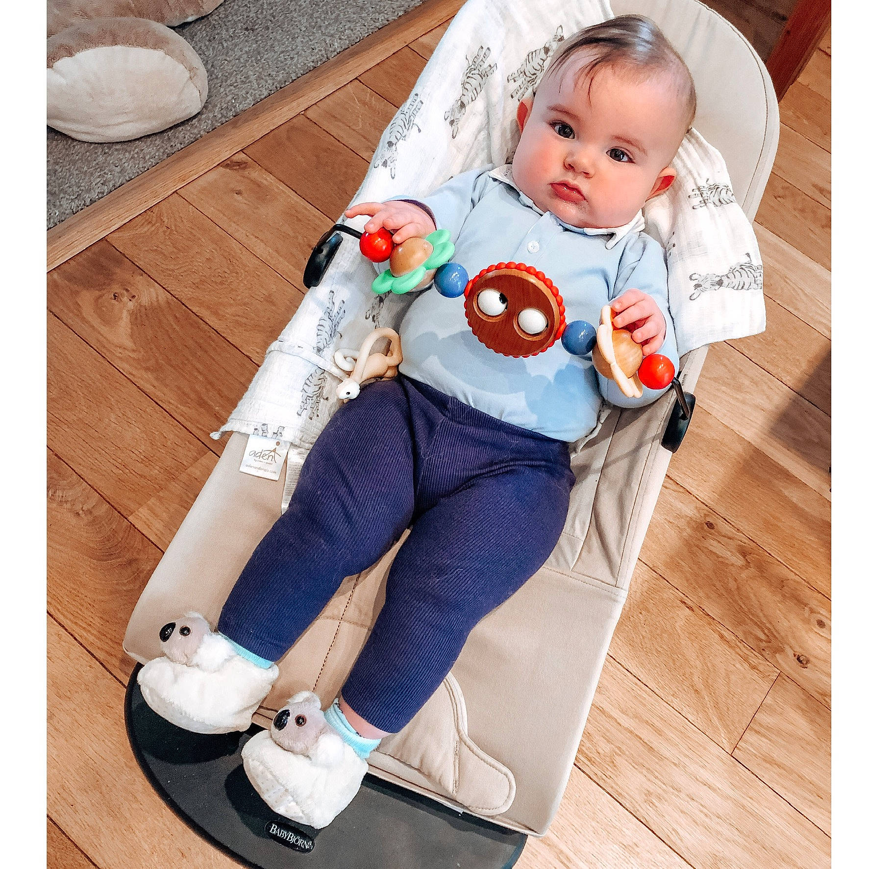 Albie joined the competition — help win amazing prizes! baby, baby_sleeping, baby_toddler_clothing, comfort, denim, electric_blue, happy, hardwood, human_leg, knee, pattern, person, shoe, sitting, sleeve, sportswear, street_fashion, thigh, toddler, white