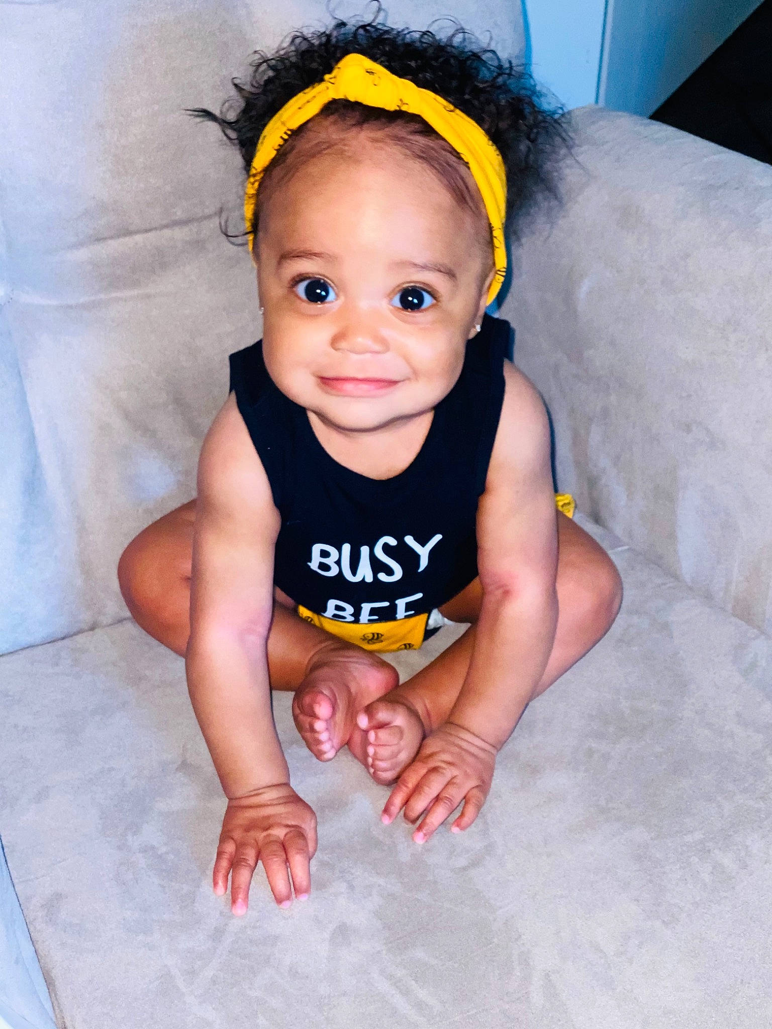 Kynleigh is registered to the contest to win money with this photo: baby, baby_toddler_clothing, beauty, cheek, child, eye, eyebrow, face, facial_expression, finger, flash_photography, fun, hairstyle, happy, iris, joy, person, product, skin, sleeve