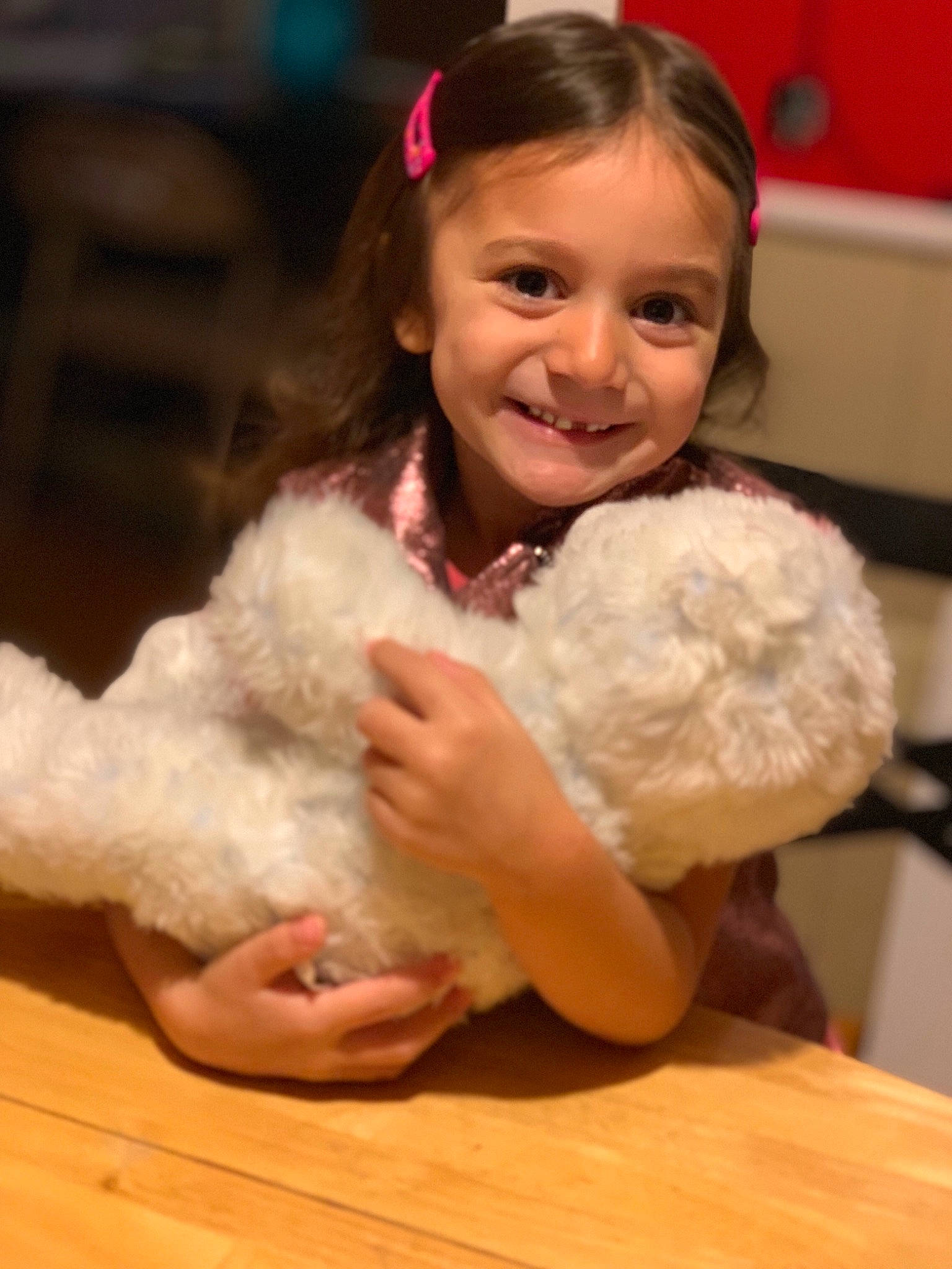 Celina is registered to the contest to win money with this photo: child, fur, happy, joy, person, play, smile, toddler