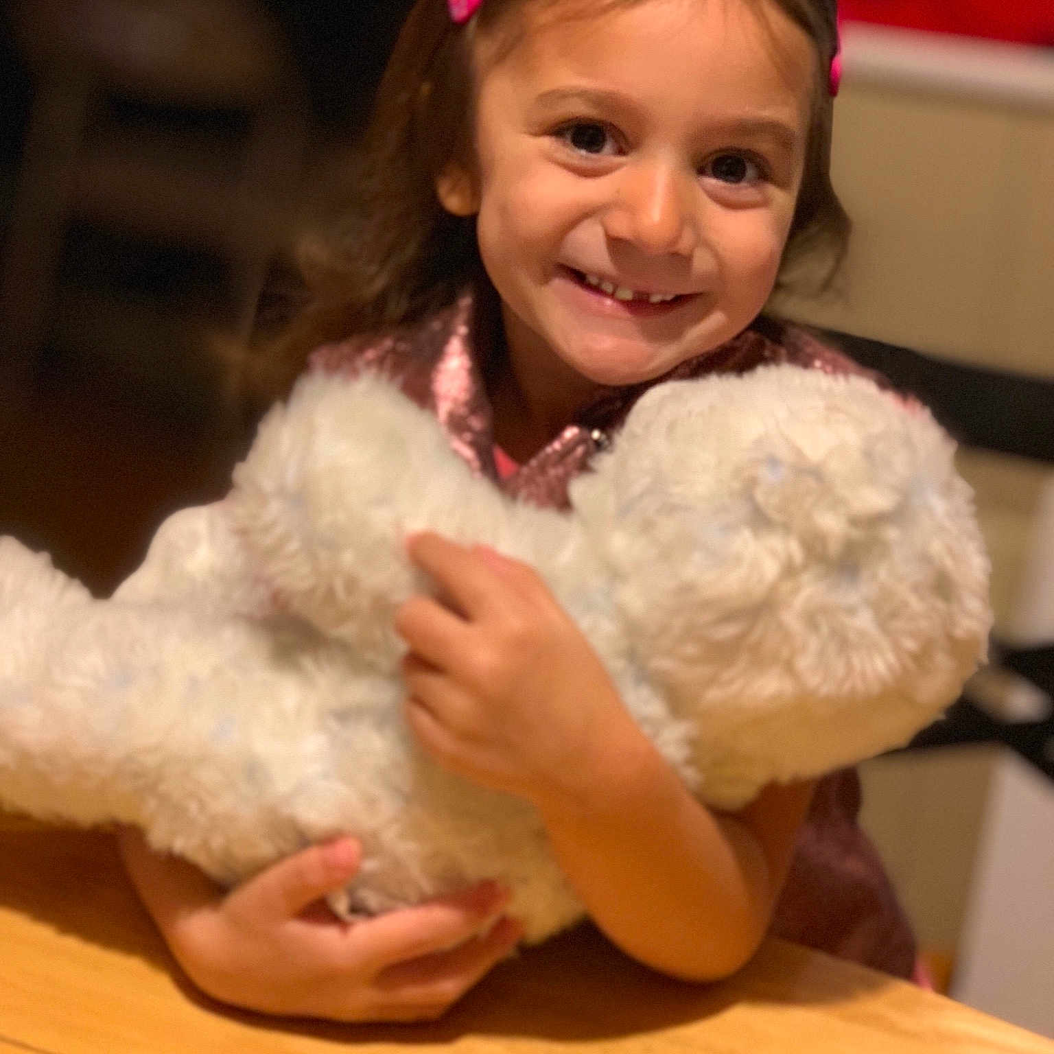 Celina is registered to the contest to win money with this photo: child, fur, happy, joy, person, play, smile, toddler