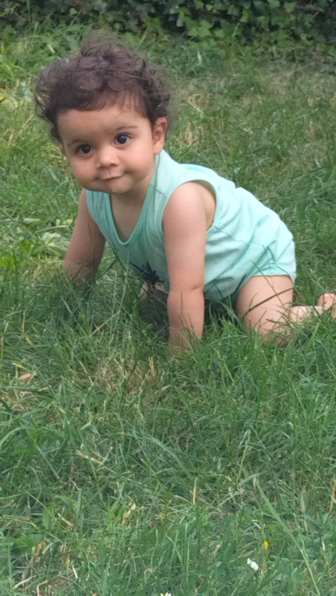 Amir a rejoint le concours — aidez-le/la à gagner de superbes lots ! baby, baby_toddler_clothing, barefoot, child, crawling, eye, face, fun, grass, grassland, groundcover, hair, happy, head, lawn, meadow, people_in_nature, person, plant, toddler