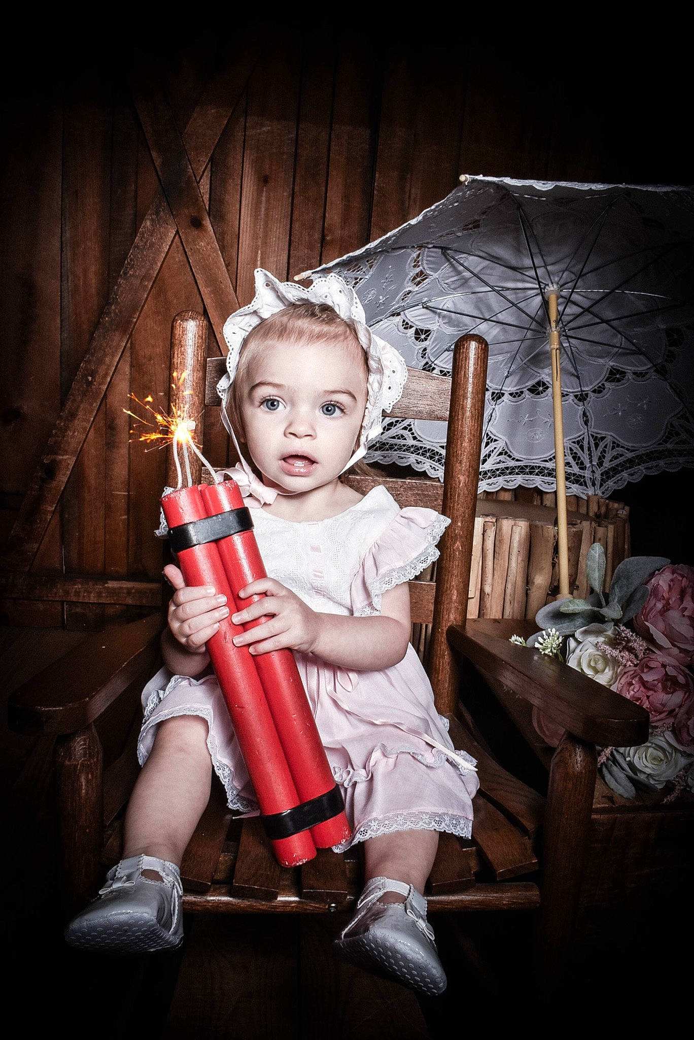 Korra is registered to the contest to win money with this photo: arm, baby, baby_products, carmine, chair, child, cosplay, costume, darkness, event, fictional_character, flash_photography, fun, person, portrait_photography, room, sitting, surprise, toddler, toy