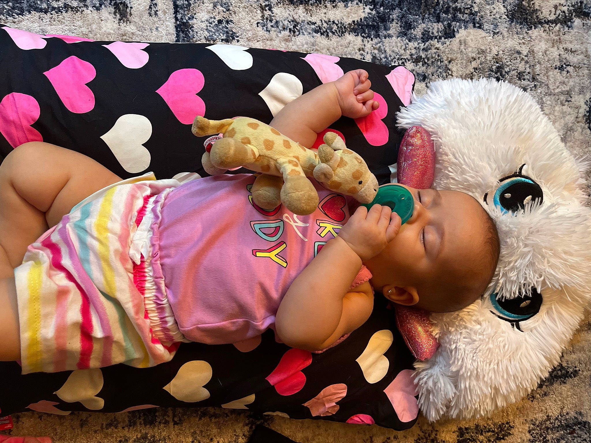 Avayah joined the competition — help win amazing prizes! abdomen, arm, baby, child, comfort, doll, fawn, fun, happy, hat, headgear, human_leg, person, pink, skin, stuffed_toy, teddy_bear, textile, thigh, toy