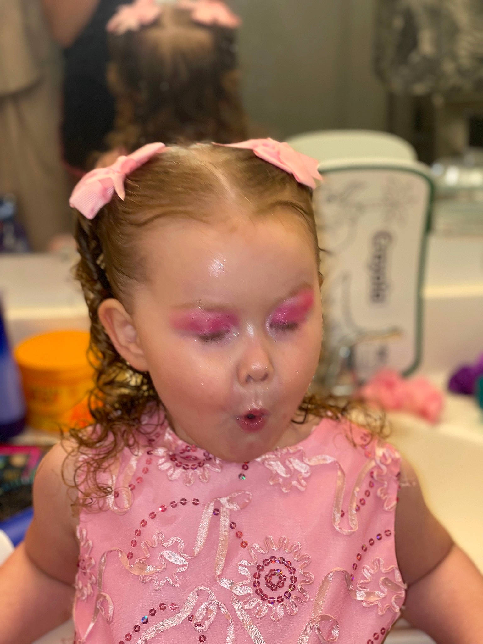 Leighlynn is registered to the contest to win money with this photo: baby_toddler_clothing, blond, brown_hair, cheek, child, chin, ear, event, eyebrow, eyelash, facial_expression, fashion_design, fun, hairstyle, happy, iris, makeover, person, pink, skin