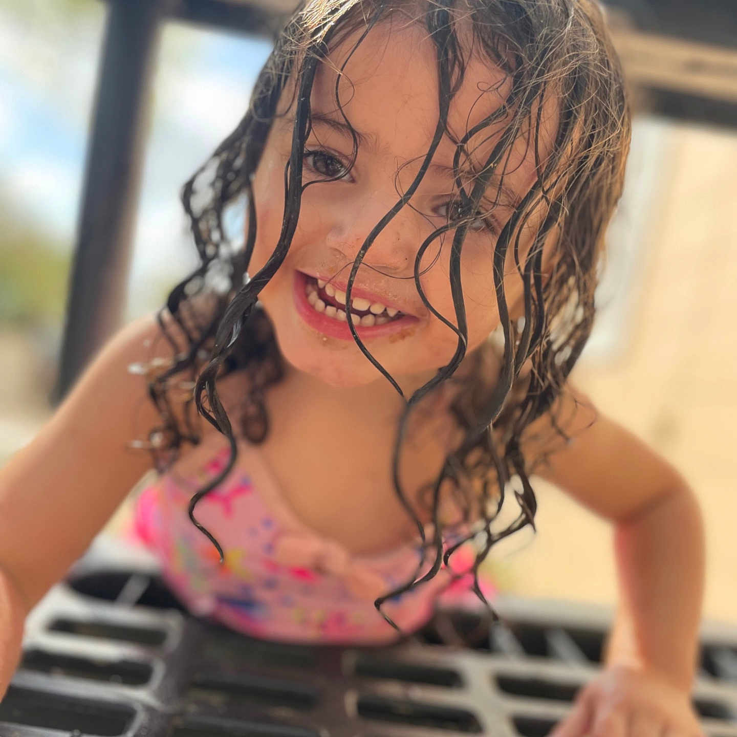 Scarlett is registered to the contest to win money with this photo: bodypart, child, clothing, crawling, dress, face, female, finger, girl, hair, hand, happy, head, outdoors, person, photography, portrait, smile, summer, urban