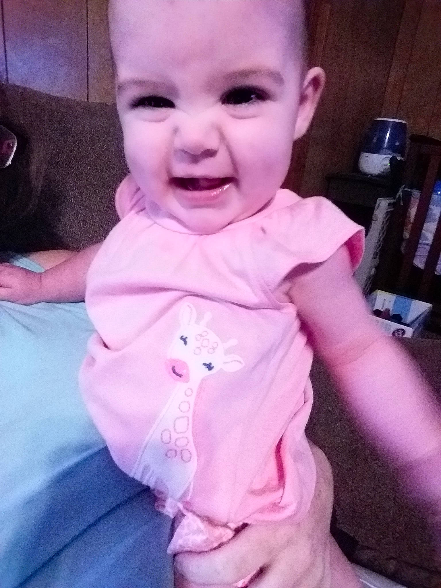 Alison is registered to the contest to win money with this photo: baby, baby_toddler_clothing, beauty, cheek, child, cool, eye, face, facial_expression, head, human, laugh, lip, mouth, nose, person, pink, product, skin, smile