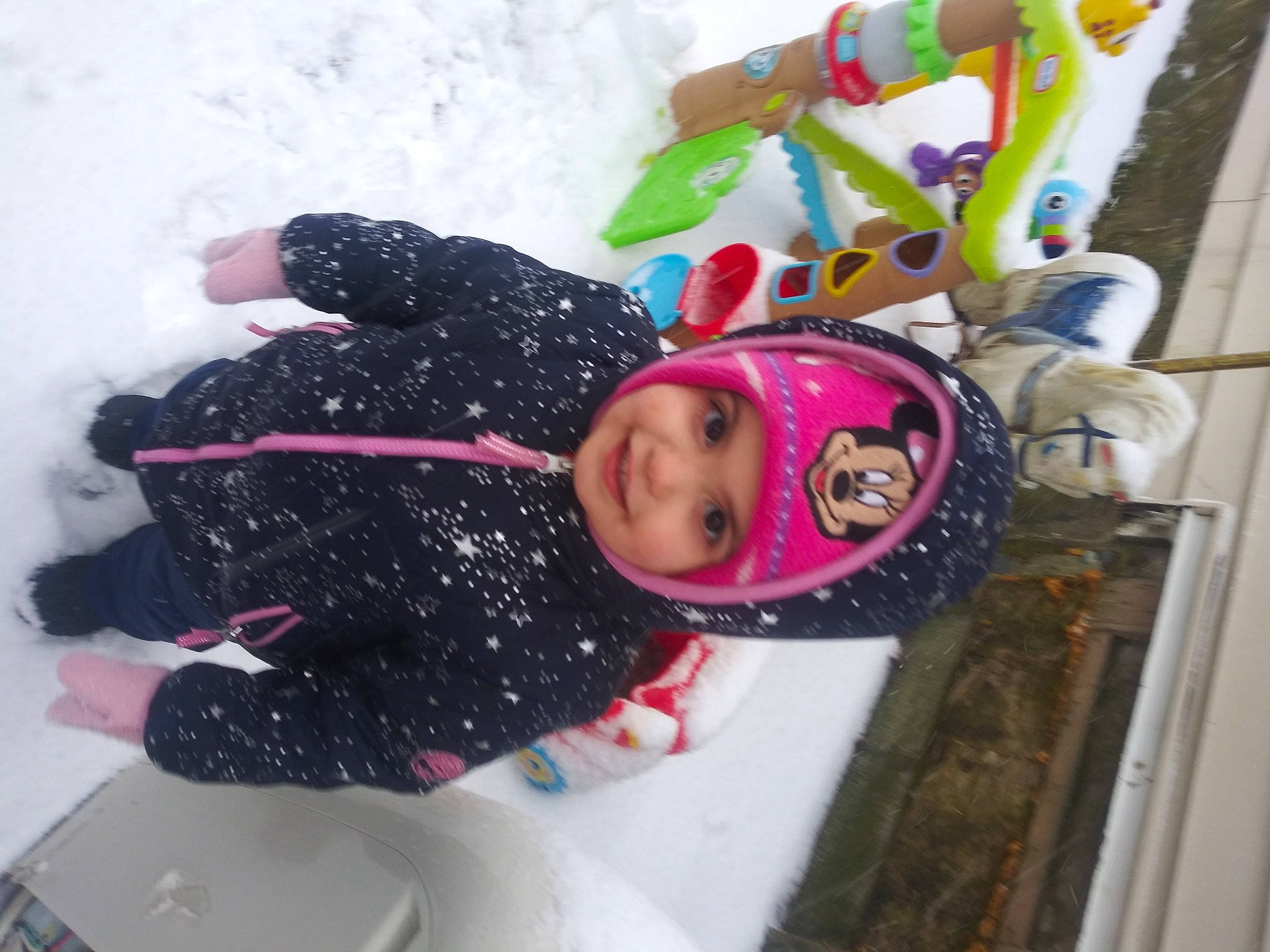 Colette joined the competition — help win amazing prizes! child, event, freezing, fun, headwear, jacket, joy, magenta, person, pink, plastic, playing_in_the_snow, recreation, smile, snow, toddler, winter