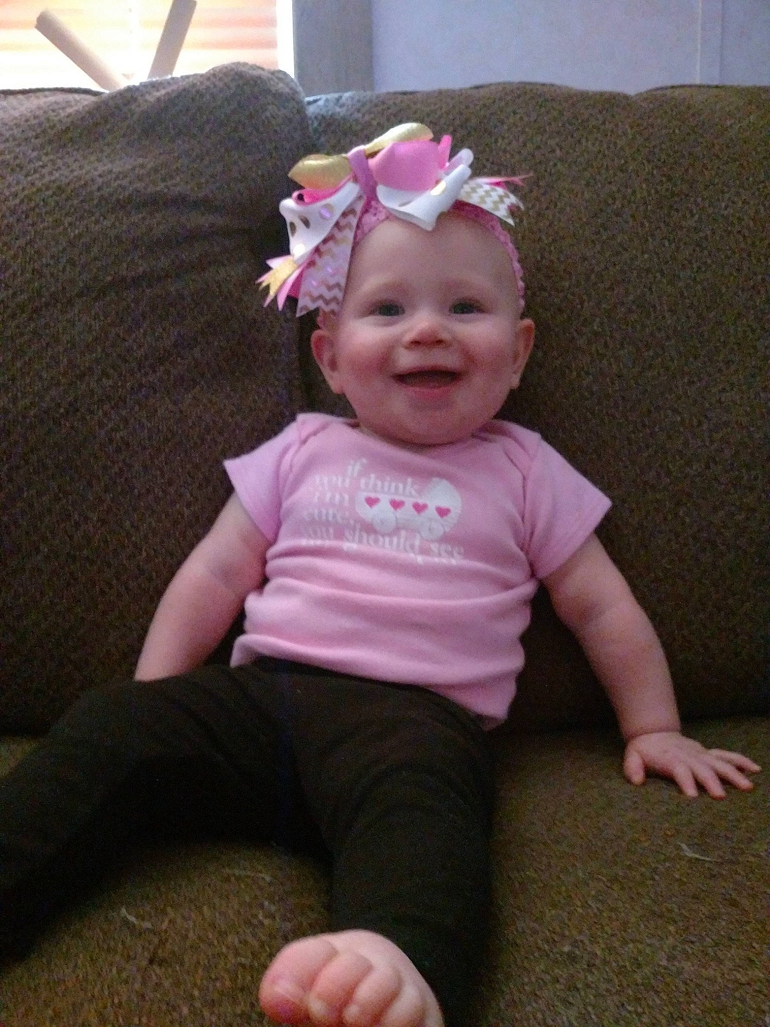 Bryleigh joined the competition — help win amazing prizes! baby, baby_toddler_clothing, cheek, child, crown, hair_accessory, head, headband, headgear, headpiece, joy, person, pink, sitting, skin, toddler