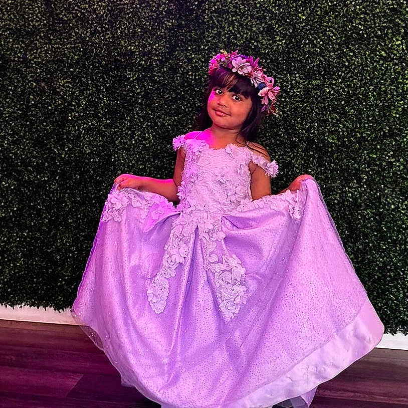 Amal joined the competition — help win amazing prizes! child, clothing, dress, eveningdress, face, fashion, female, formalwear, girl, gown, hair, head, lady, performer, person, purple, sleeve, soloperformance, wedding, weddinggown