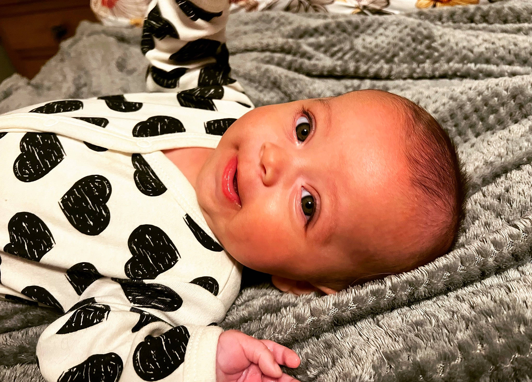 Emmie joined the competition — help win amazing prizes! baby, baby_toddler_clothing, beauty, cheek, child, comfort, eye, face, hairstyle, happy, head, iris, lip, mouth, nose, peripheral, person, skin, sleeve, smile