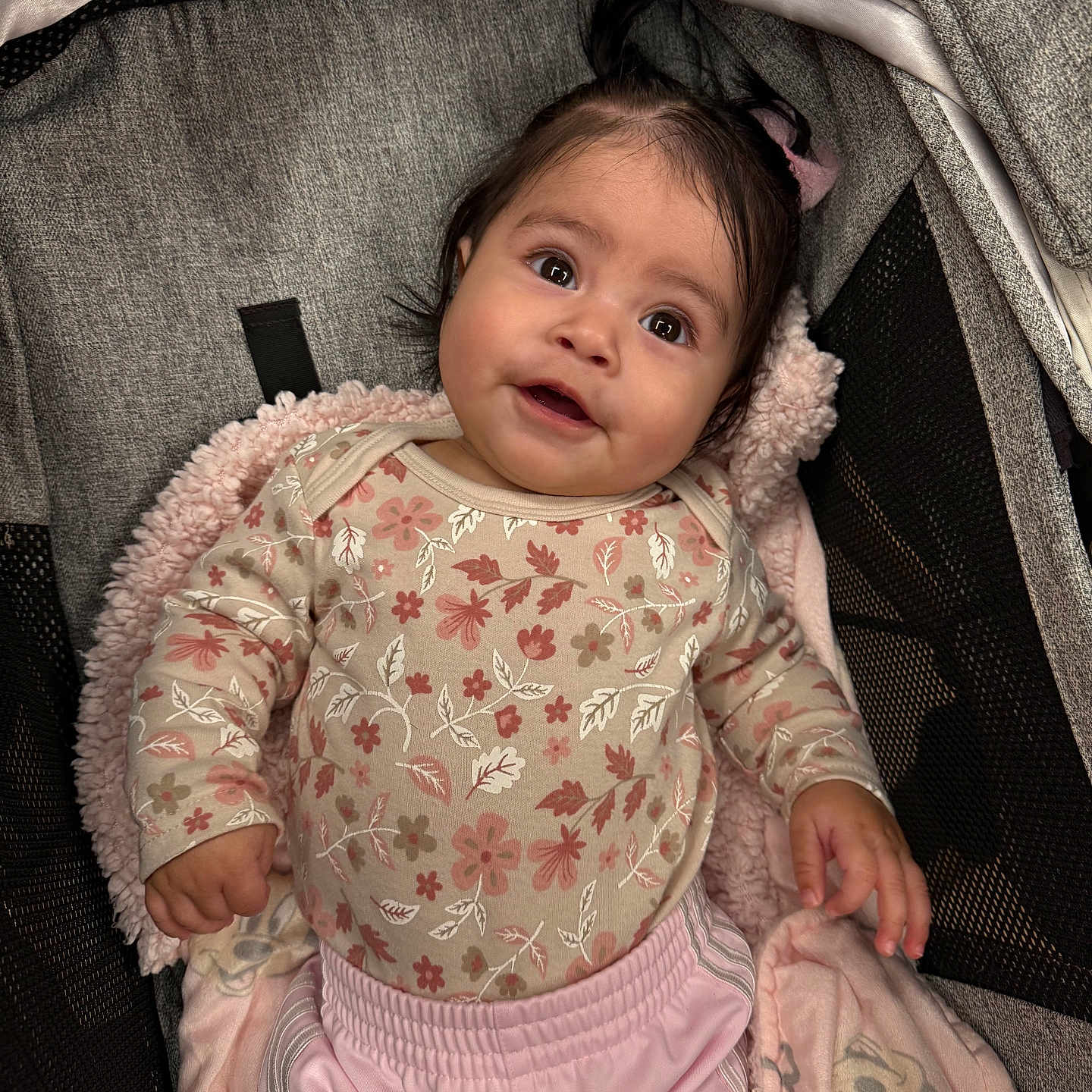 Vanellope is registered to the contest to win money with this photo: baby, bed, bodypart, clothing, couch, crib, face, finger, furniture, hand, happy, hat, head, infantbed, knitwear, person, photography, portrait, smile, sweater