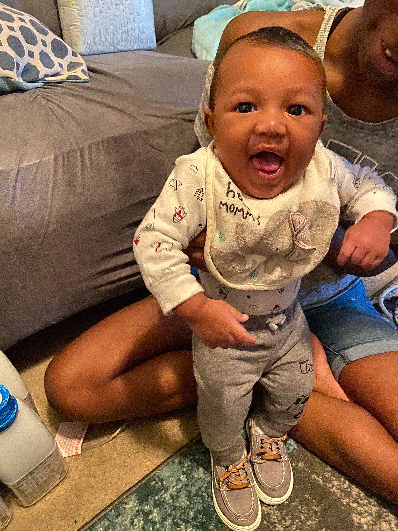 Zyire joined the competition — help win amazing prizes! baby, baby_toddler_clothing, comfort, cool, finger, fun, hairstyle, happy, human, lap, leg, mouth, organ, person, shoe, shorts, skin, sleeve, smile, thigh