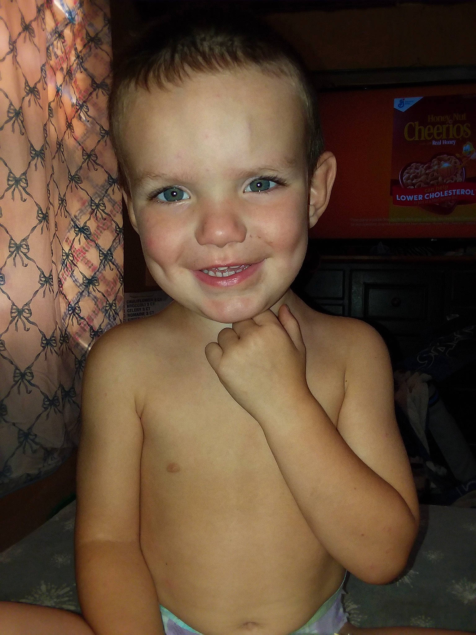 Axton joined the competition — help win amazing prizes! barechested, cheek, chest, child, chin, face, facial_expression, forehead, head, joy, lip, male, muscle, nose, person, skin, smile, toddler, trunk