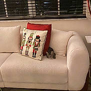 Anikan joined the competition — help win amazing prizes! carpet, cat, coffee_table, couch, cozy, cushion, decorative_pillow, indoor, kitten, living_room, night_time, nutcracker_pillow, pet, plant, red_pillow, small_kitten, throw_pillow, white_couch, window, window_blinds