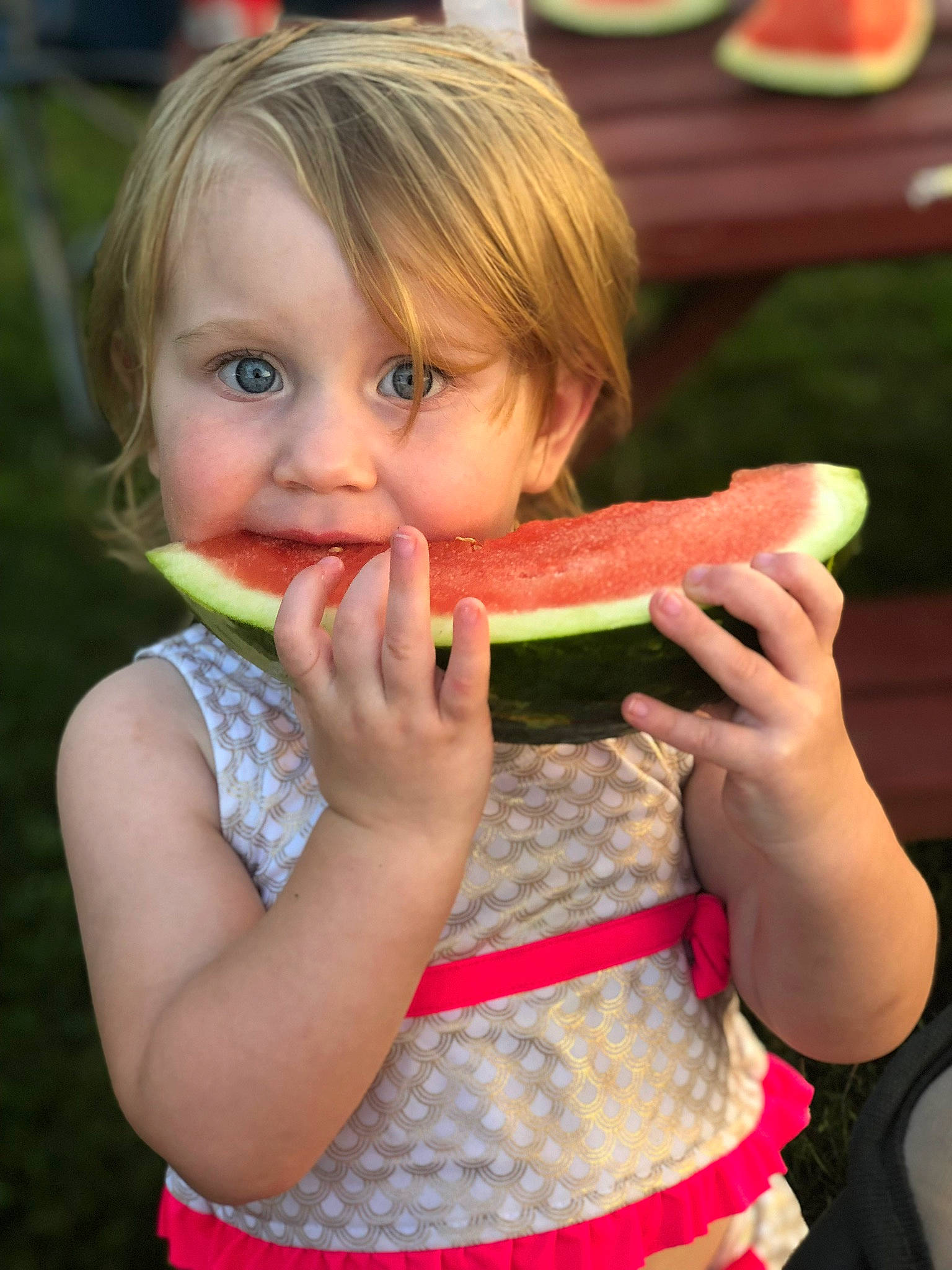 Eryn joined the competition — help win amazing prizes! _and_melon_family, _gourd, biting, child, citrullus, cucumber, eating, food, fruit, melon, person, plant, smile, summer, toddler, vacation, vegetable, vegetarian_food, watermelon