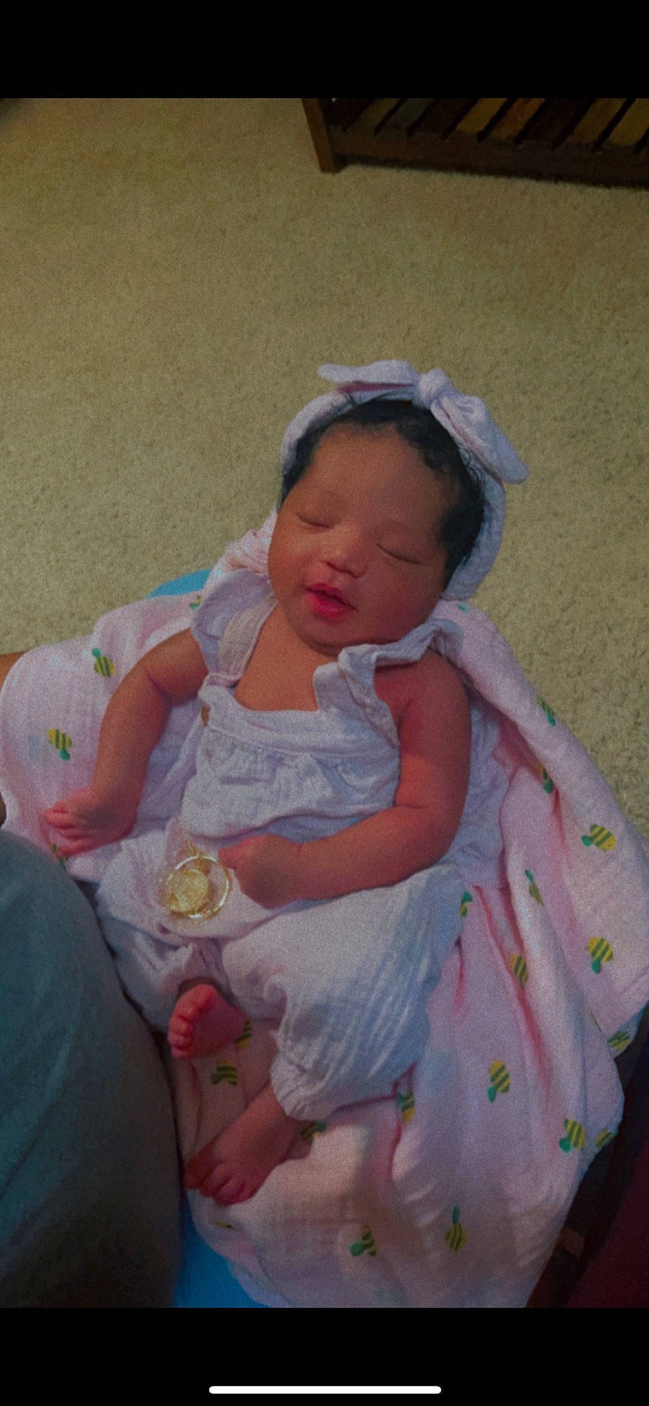 Nyla Zenn joined the competition — help win amazing prizes! abdomen, baby, baby_products, baby_toddler_clothing, cheek, child, day_dress, eye, fun, gesture, happy, headgear, pattern, peach, person, pink, room, sitting, skin, toddler