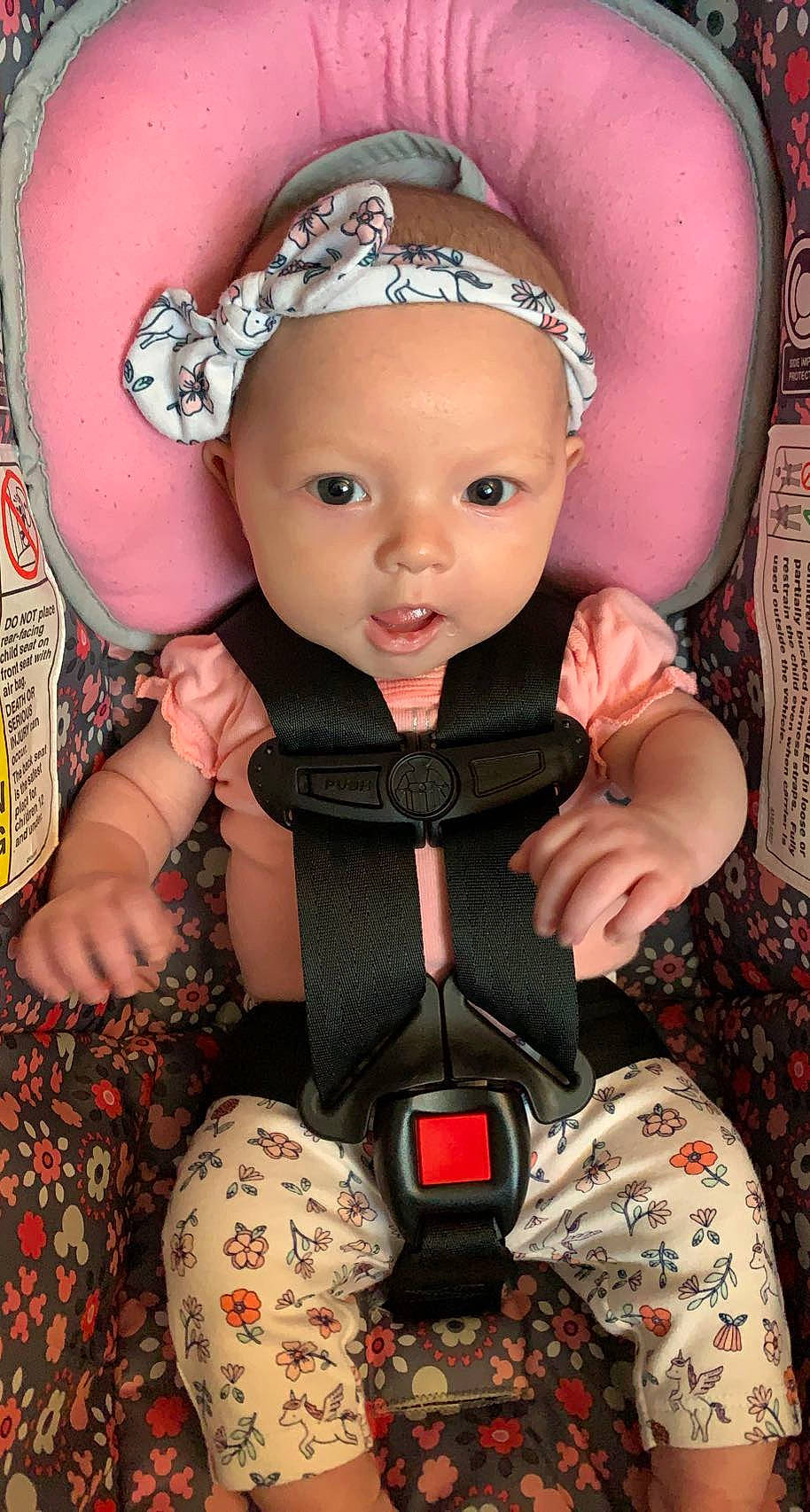 Brielle joined the competition — help win amazing prizes! baby, baby_toddler_clothing, cheek, child, doll, embellishment, eye, eyelash, flash_photography, hand, happy, headband, headpiece, iris, jewellery, nail, pattern, person, pink, skin