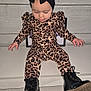 toddler, child, leopard_print, black_bow, headband, boots, stairs, sitting, looking_down, long_sleeve, footwear, fashion, cute, indoor, portrait, person, apparel, headwear, shoes, baby